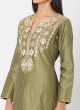 Mehndi And Beige Embroidery Pant Style Kurti Set